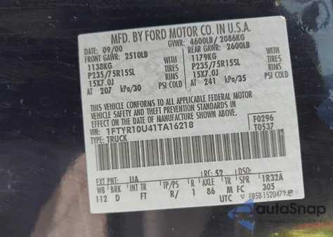 2001 Ford Ranger Edge/Xl/Xlt from USA, damaged, VIN 1FTYR10U41TA16218